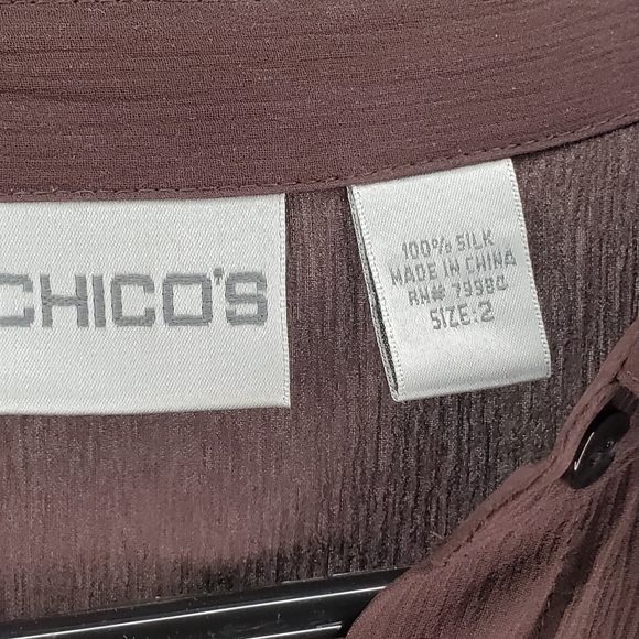 Chico's Size 2 Silk Button Down Brown - Picture 4 of 5